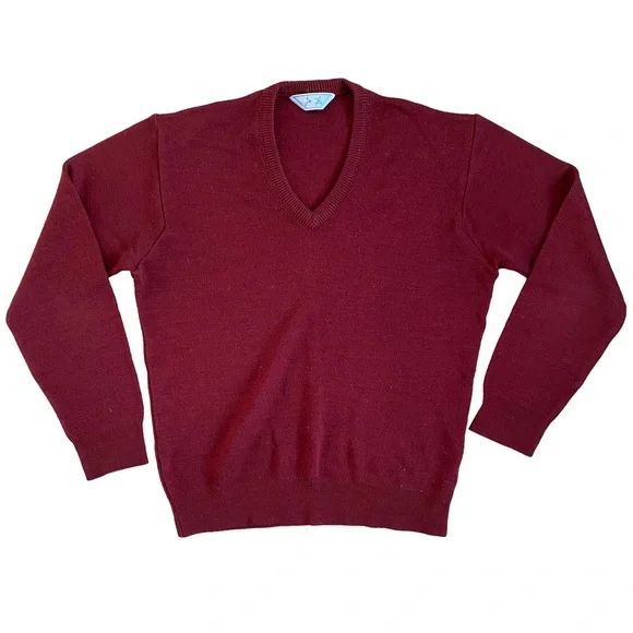 Joe Filis Vintage V Neck Wool Sweater Size Small Burgundy Red Color Pullover - Picture 5 of 7